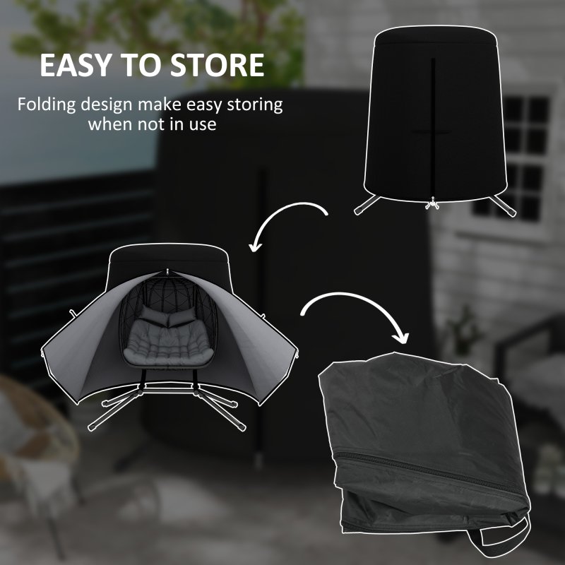Outsunny Hanging Egg Chair Cover, Outdoor Single Swing Chair Cover, Waterproof Anti-dust Furniture Protector with Zipper, 300D Oxford Fabric for 200 x 230 cm Stand, Black