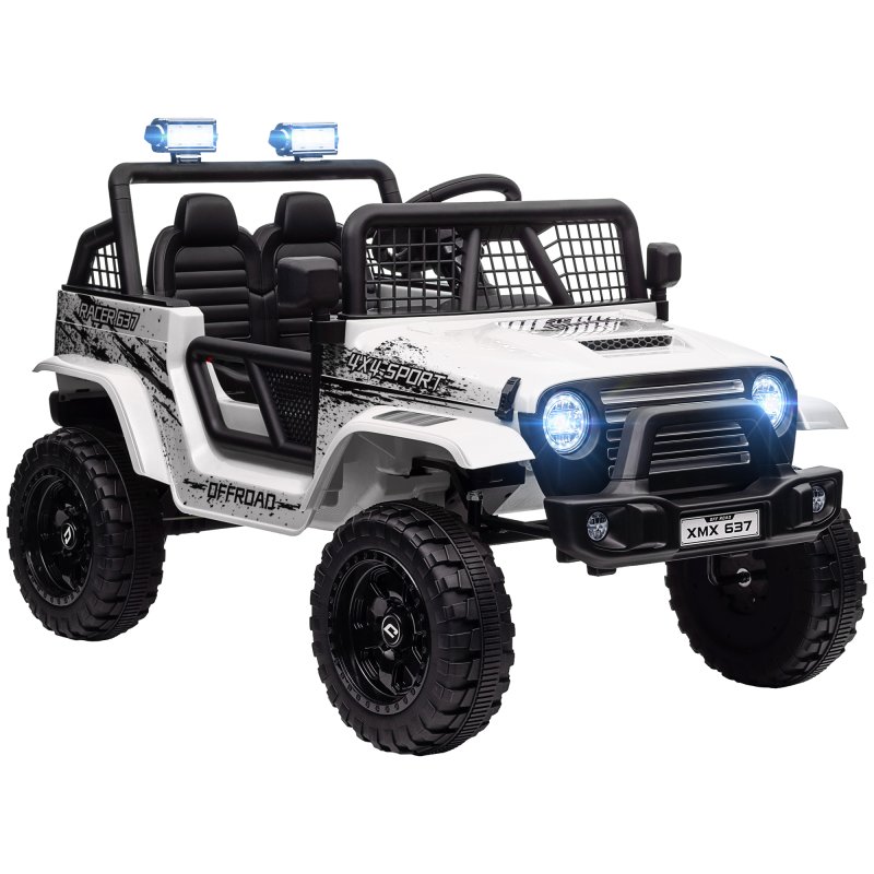 AIYAPLAY Kids Ride On Car, 12V Battery Powered Electric Truck with 4 Spring Suspension Wheels, Parental Remote Control, Music Horn LED Lights, White