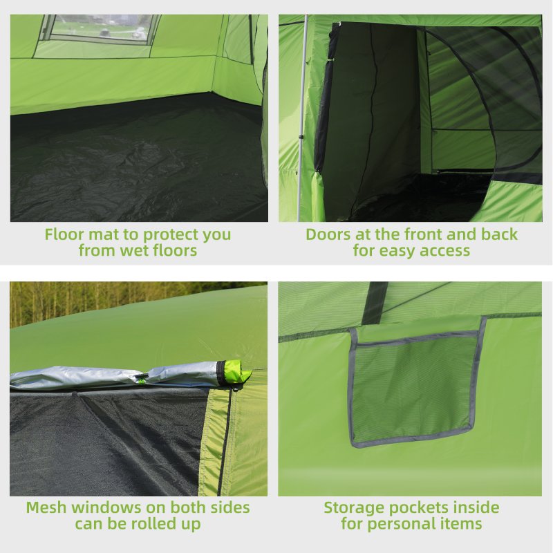 Outsunny Two Room Camping Tent w/ Porch for 4-8 Man, Camping Backpacking Shelter w/ Mesh Windows, Zipped Doors, Lamp Hook & Portable Carry Bag