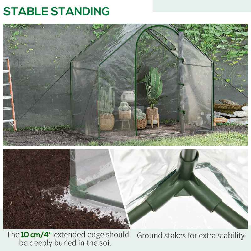 Outsunny Walk In PVC Greenhouse Garden Outdoor Flower Planter Steel Frame w/ Zipped Door & Window 180 x 100 x 168CM Clear
