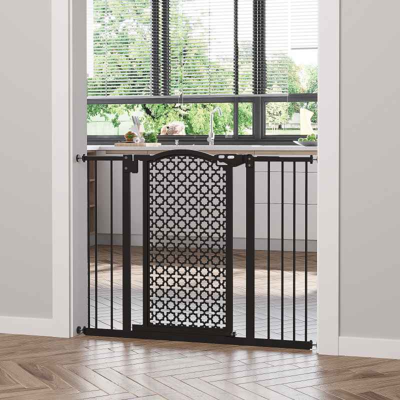 PawHut 74-105 cm Pressure Fit Safety Gate for Doorways and Staircases, Dog Gate, Pet Barrier for Hallways with Auto Close, Double Locking, 2 Extensions