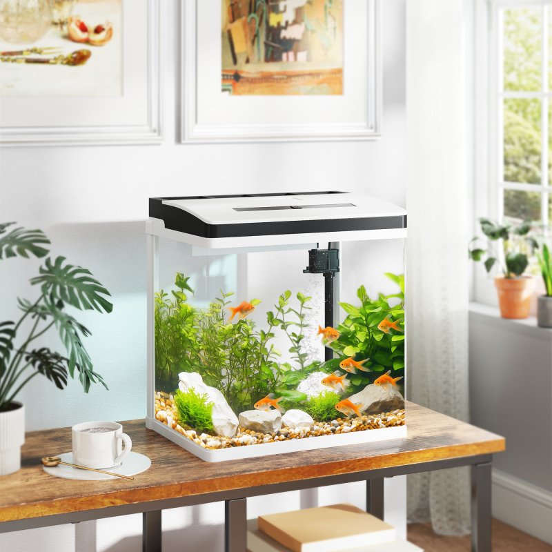 PawHut Aquarium, 28L Glass Fish Tank with Filter, LED Lighting, Water Pump, for Bettas, Guppies, Mini Parrot Fishes, Shrimp, Goldfish, 38 x 26 x 39.5cm