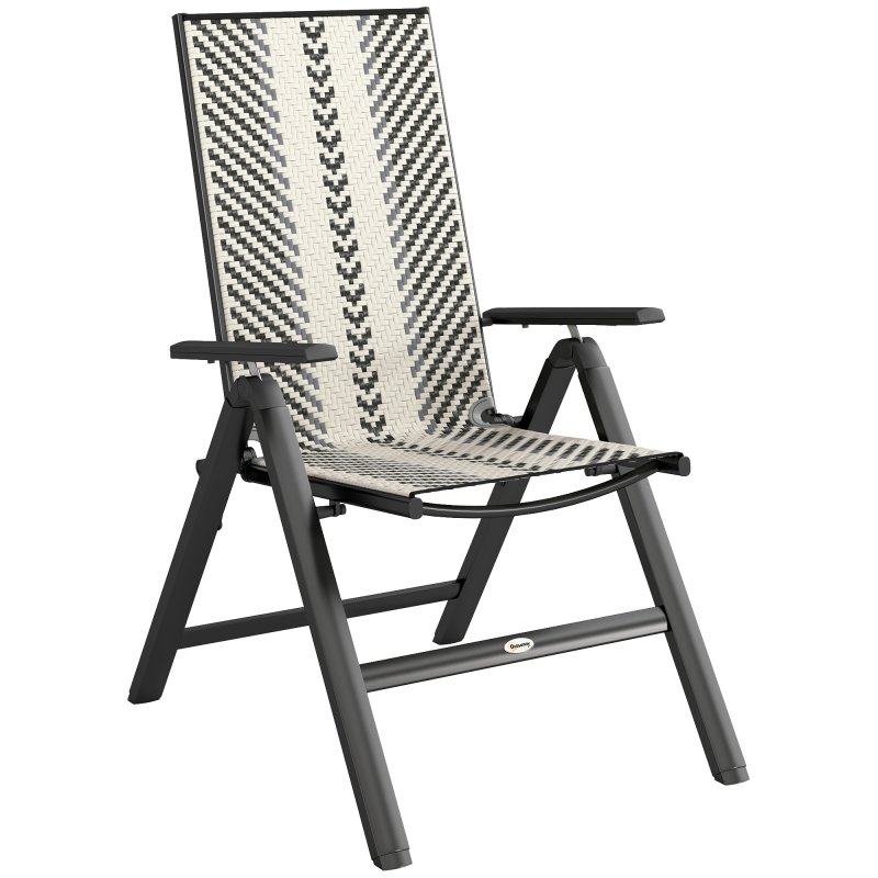 Outsunny Rattan Folding Chair Outdoor, 5-Position Adjustable Wicker Garden Dining Chair with High Backrest, Wide Armrest, for Patio, Terrace, Balcony, Grey