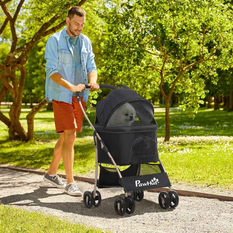 PawHut Dog Pram Dog Stroller 3 in 1 Pet Pushchair Detachable Design with Universal Wheels, Brake for Small Miniature Dogs - Black