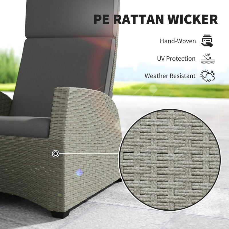 Outsunny 5 Pieces PE Rattan Garden Furniture Set, Wicker Outdoor Furniture Set with Reclining Chairs, Coffee Table, Footstools and Thick Cushions for Balcony, Patio, Charcoal Grey