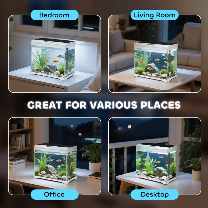 PawHut 17L Fish Tank, Glass Aquarium with Filter System, LED Light, Water Pump, Fish Tank Starter Kits for Betta, Goldfish, Shrimps, White