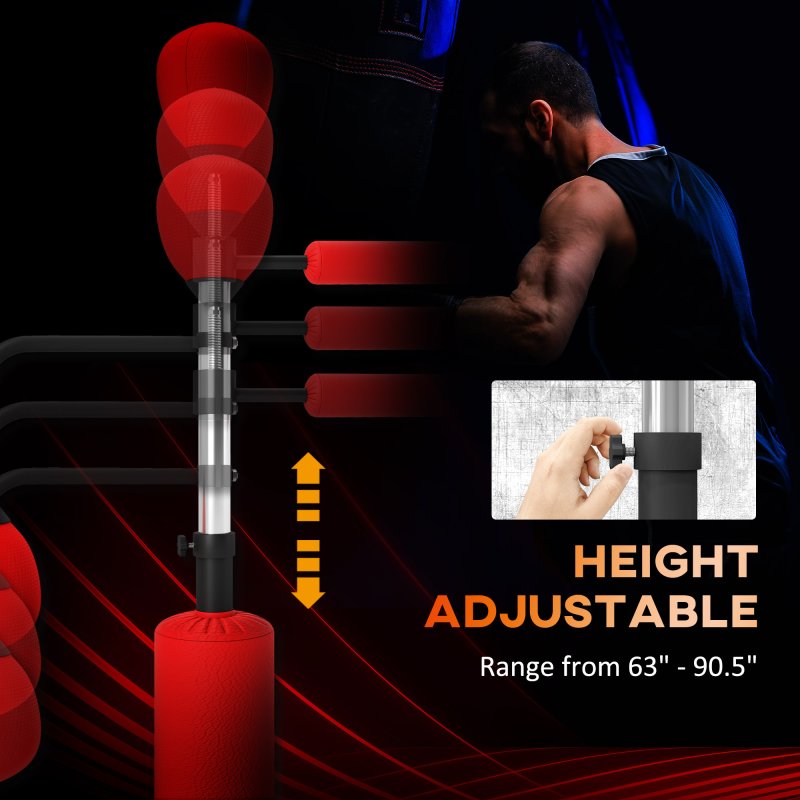 HOMCOM 3-in-1 Boxing Punching Bag Free Standing with 2 Speed Balls, 360 Degree Relax Bar, PU-Wrapped Boxing Bag and Fillable Base, 160-230cm Adjustable Height, Red