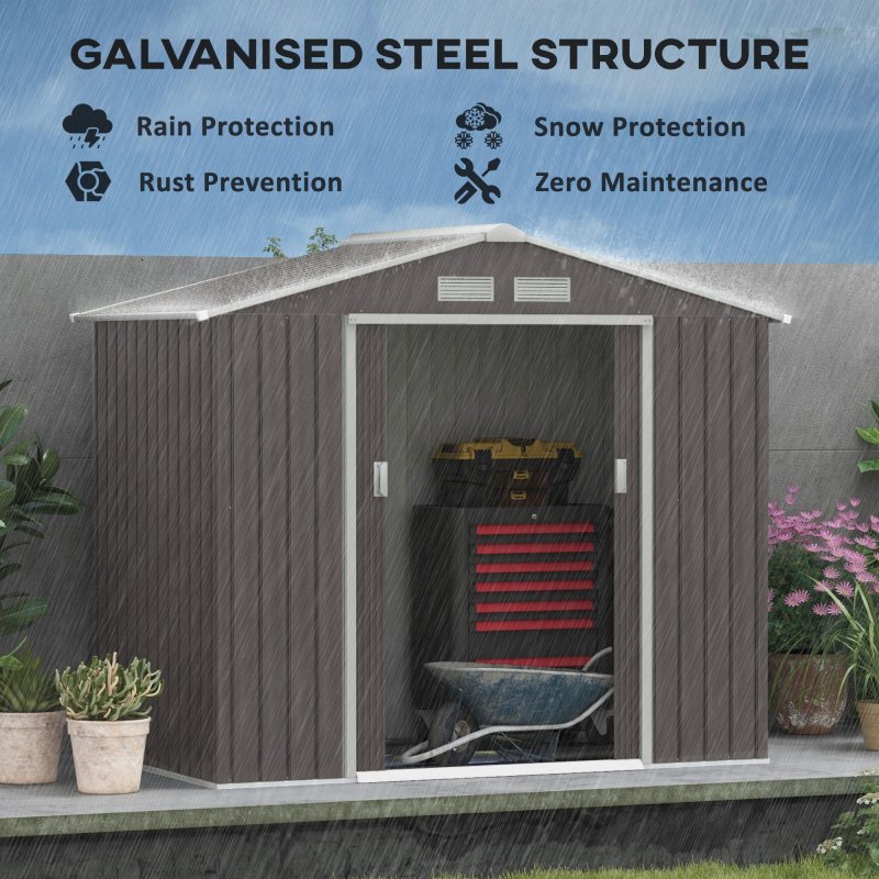 Outsunny 7 x 4ft Metal Garden Shed, Outdoor Storage Tool House with Ventilation Slots, Foundation Kit and Lockable Double Doors, Grey