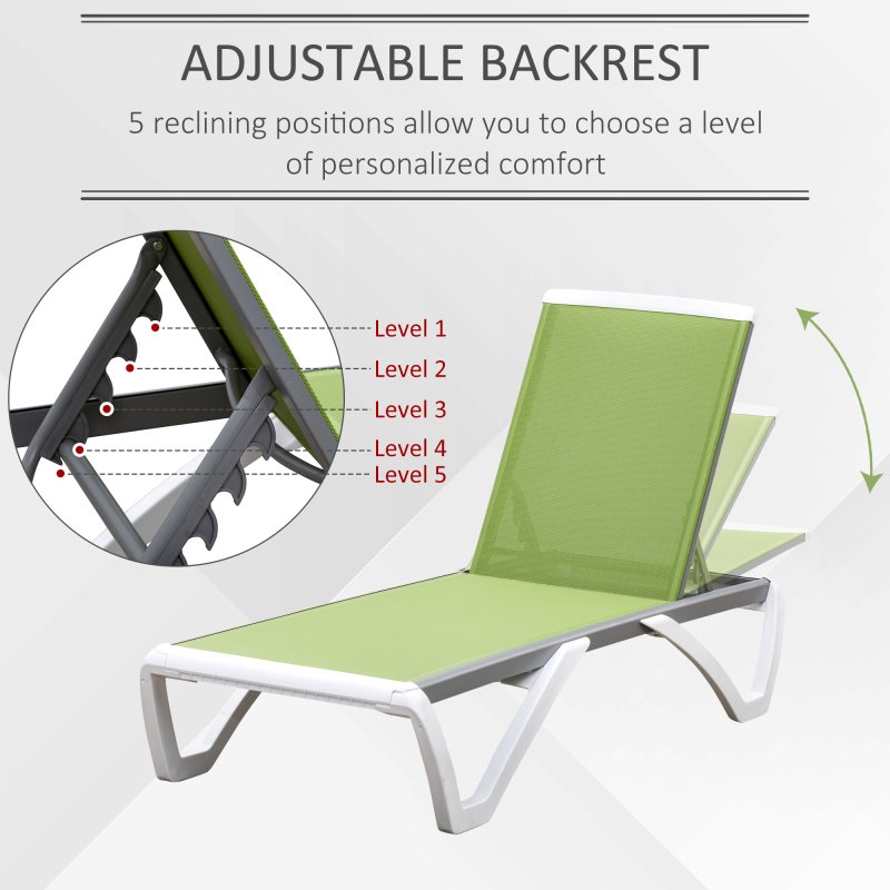 Outsunny Portable Outdoor Chaise Lounge Sun Lounger with Adjustable Back, Breathable Texteline, Green
