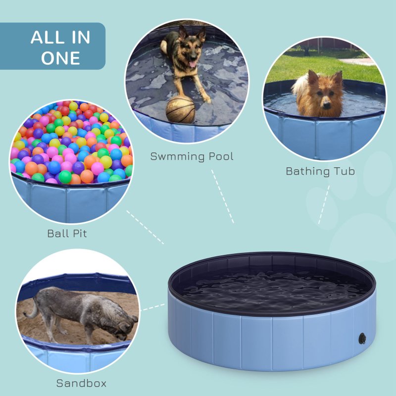 PawHut Foldable Dog Paddling Pool Pet Cat Swimming Pool Indoor/Outdoor Collapsible Summer Bathing Tub Shower Tub Puppy Washer (120 x 30H cm, Blue)