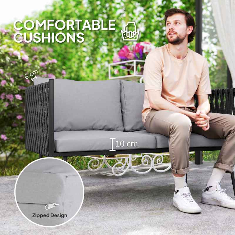 Outsunny 4 Piece Outdoor Garden Furniture Set with Cushions, 4 Seater Garden Sofa Set with Loveseat, Armchairs and Faux Marble Top Table, Outdoor Furniture Set for Patio, Conservatory, Light Grey