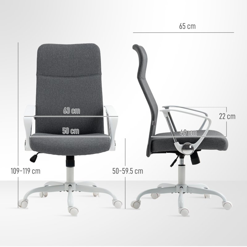 HOMCOM Office Chair, Fabric Computer Desk Chair with High Back, Swivel Wheels, Armrest, Tilting Function, Height Adjustable for Home, Grey
