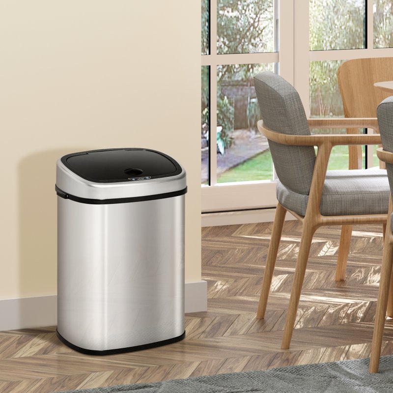 HOMCOM Stainless Steel Kitchen Sensor Dustbin Automatic Touchless Rubbish Garbage Waste Bin Silver
