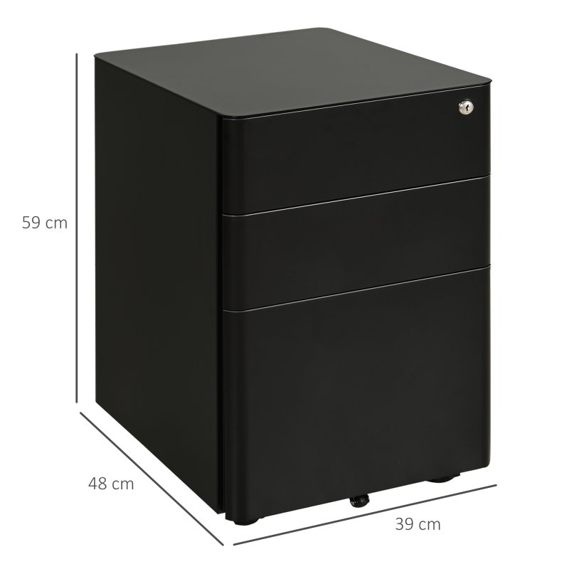 Vinsetto 3-Drawer Mobile Filing Cabinet, Steel Lockable File Cabinet for A4, Legal, Letter, Compact Under Desk Storage Unit with Pre-Assembled Body Except Wheels for Home Office, 39 x 48 x 59cm, Black