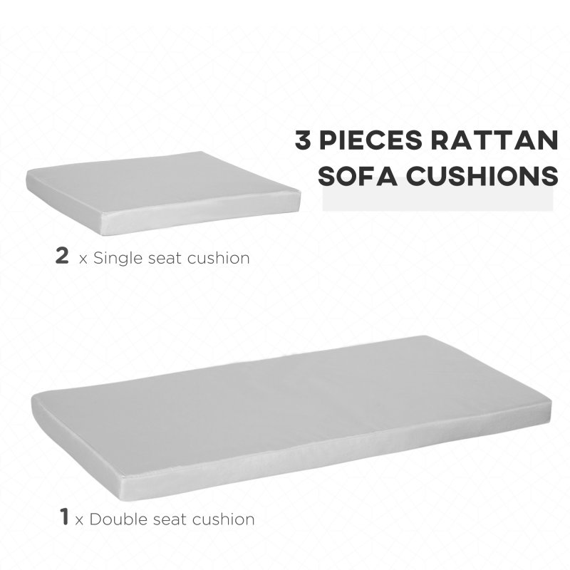 Outsunny Outdoor Seat Cushion Pads for Rattan Furniture, 3 PCs Garden Furniture Cushions, Grey
