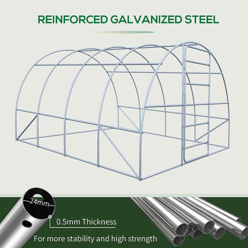 Outsunny Large Polytunnel Walk In Greenhouse, Plant Gardening Tunnel Green House with Metal Hinged Door, Galvanised Steel Frame & Mesh Windows, Green (3 x 4 m)
