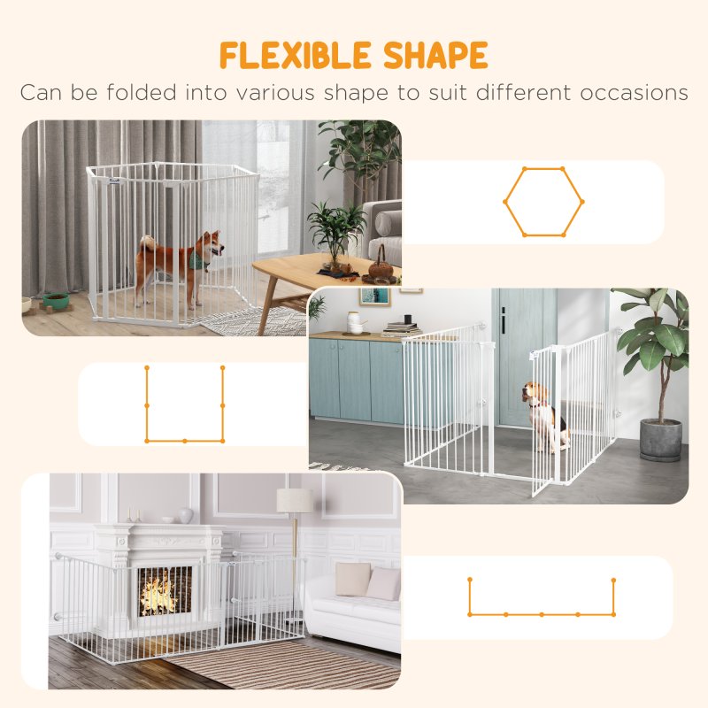 PawHut 2 in 1 Multifunctional Dog Pen, Safety Pet Gate, 6 Panels Dog Playpen with Double-Locking Door, Foldable Dog Barrier for Medium Dogs, 90Hcm - White