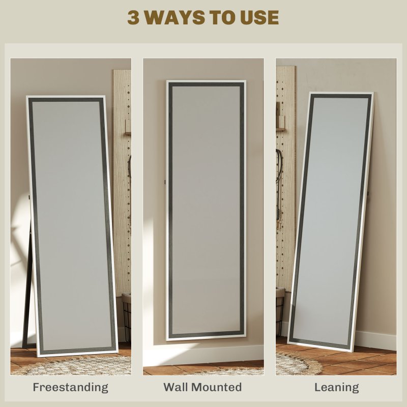 HOMCOM Full Length Mirror, 163 x 53 cm Full Body Mirror with Frame, Free Standing, Hanging or Leaning Against Wall for Bedroom, Living Room, Grey Wood Effect