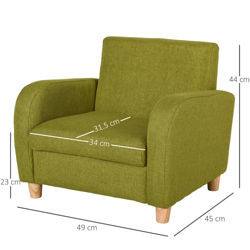 HOMCOM Children's Armchairs Toddler Chair Wood Frame Anti-Slip Legs High Back Bedroom Playroom Furniture Green