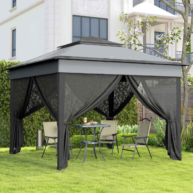 Outsunny 3 x 3(m) Pop Up Gazebo with Netting and Carrying Bag, Party Tent Instant Event Shelter, Height Adjustable and UV-Resistant, for Garden, Patio, Grey