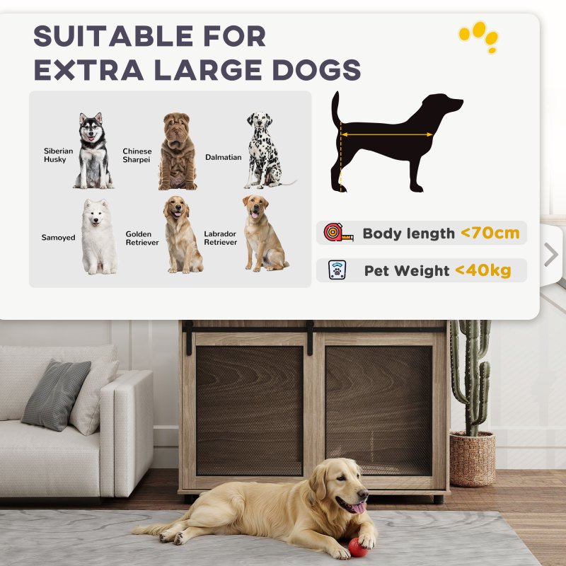 PawHut Dog Crate Furniture, Dog Cage End Table with Sliding Door, Pet Kennel for Extra Large Breeds, 118 x 75.5 x 82cm, Walnut Brown