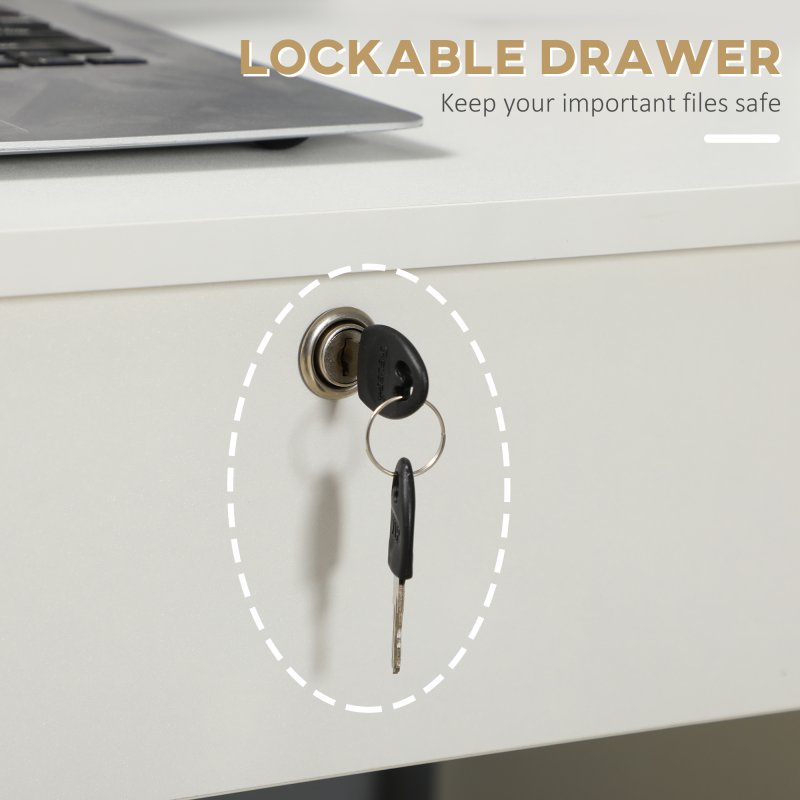 HOMCOM Computer Desk, Home Office Desk with Lockable Drawer, Storage Shelf for Study Bedroom, 110 x 50 x 76 cm