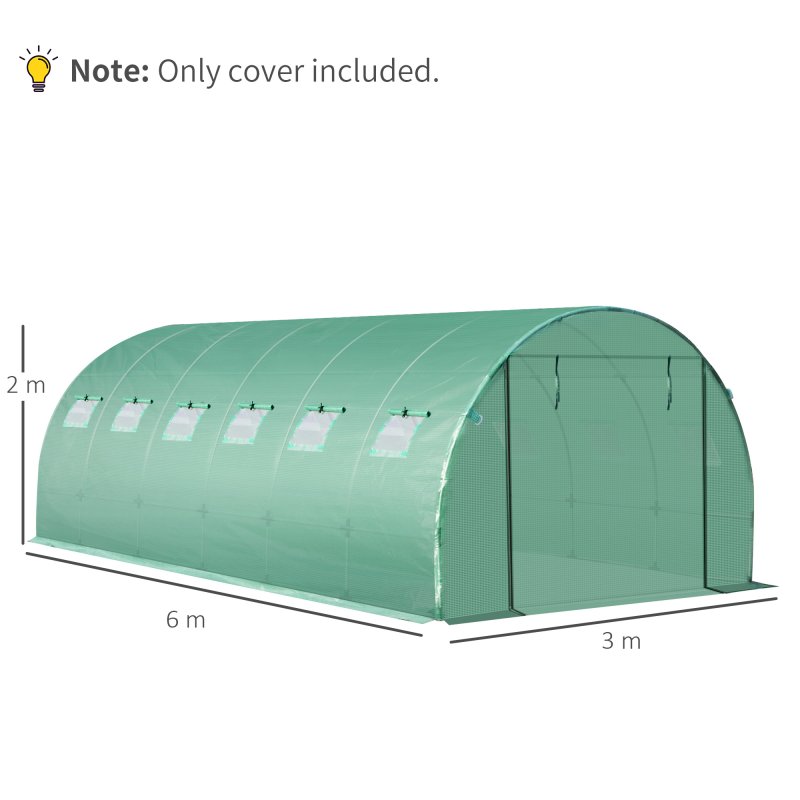 Outsunny 6 x 3 x 2m Greenhouse Replacement Cover ONLY Winter Garden Plant PE Cover for Tunnel Walk-in Greenhouse with Roll-up Windows Door Outdoor, Green