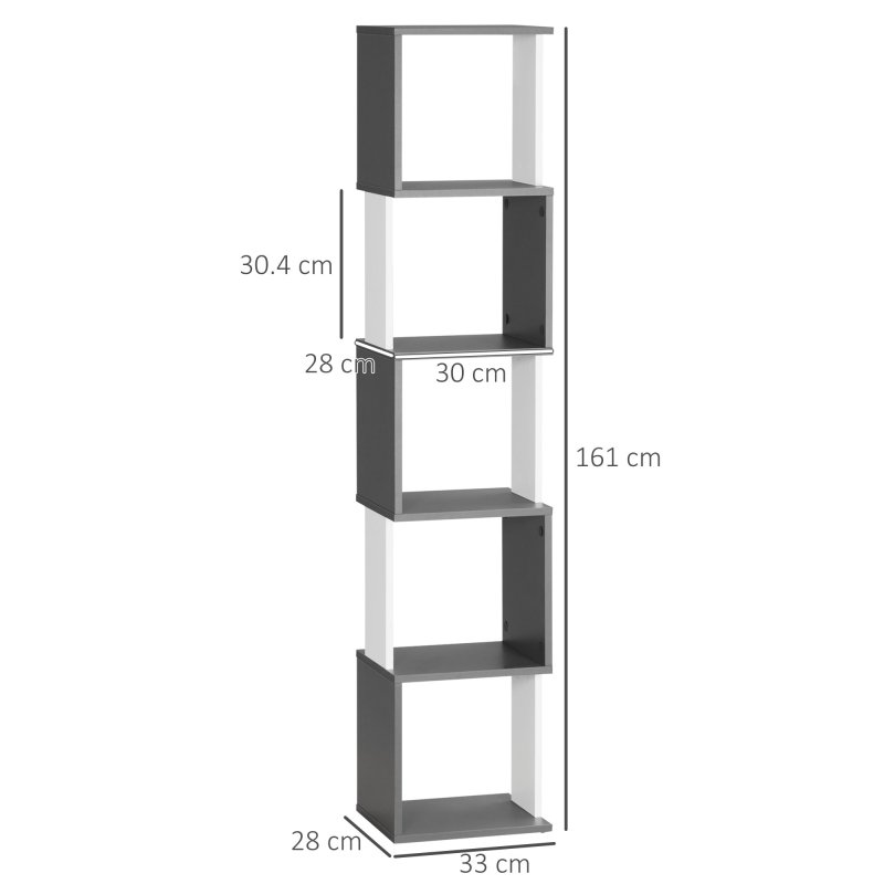 HOMCOM Modern 5-Tier Bookshelf, Freestanding Bookcase Storage Shelving for Living Room Home Office Study