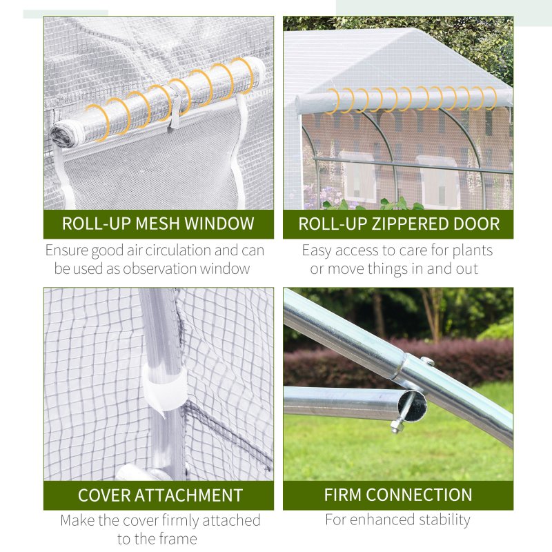 Outsunny Walk-In Polytunnel Greenhouse Warm House Garden Tunnel Shelter Plant Shed with Door and Windows, Galvanised Steel Frame, 3.5 x 3 x 2m, White