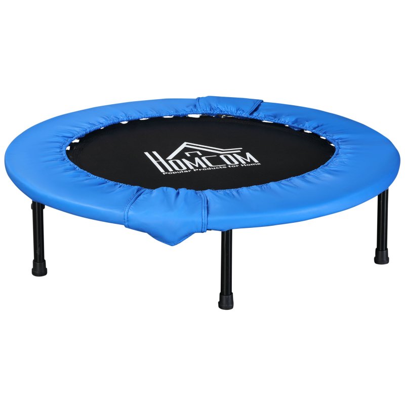 HOMCOM 101 Mini Fitness Trampoline Home Gym Yoga Exercise Rebounder Indoor Outdoor Jumper with Safety Pad, Support Up to 100 KG, Blue and Black