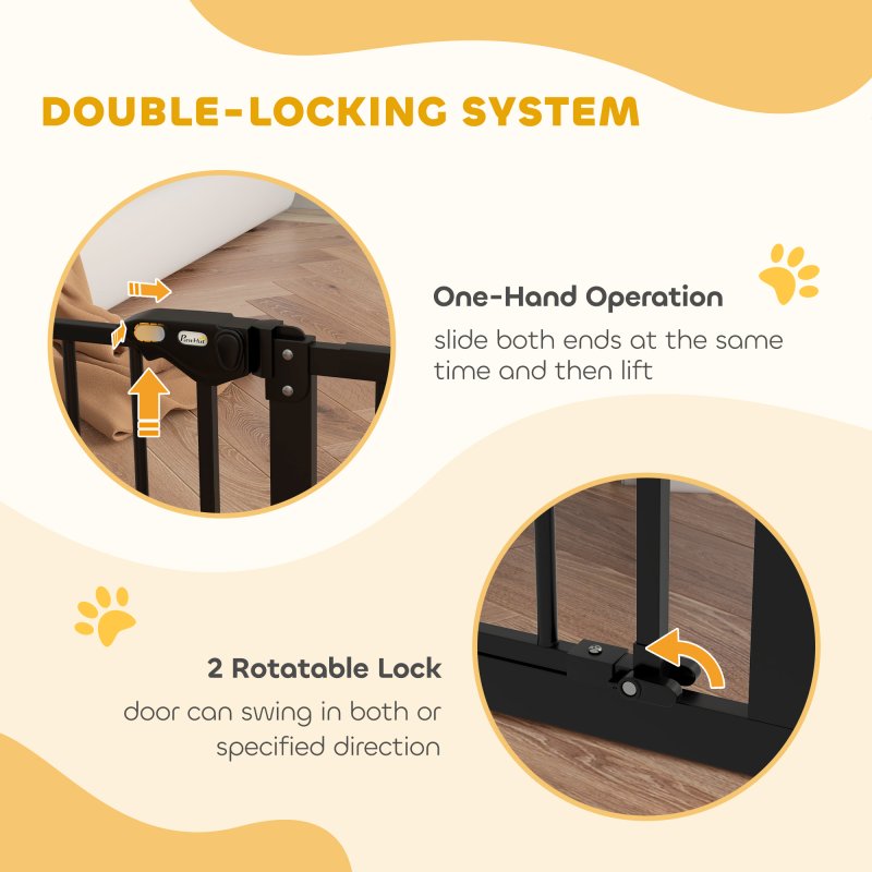 PawHut Dog Gate Stair Gate Pressure Fit Pets Barrier Auto Close for Doorway Hallway, 74-148cm Wide Adjustable, Black
