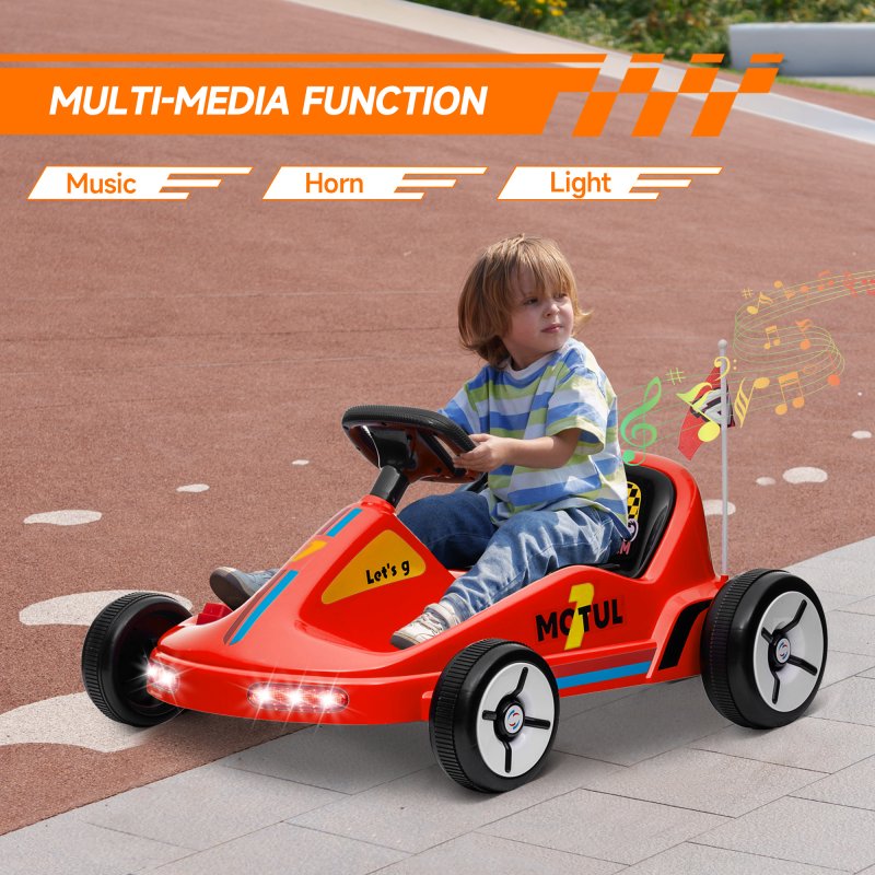 AIYAPLAY Electric Go Kart, 6V Battery Powered Kids Go Kart with Music, Light, Horn, Kids, Ride on Car for 3-5 Years, Red