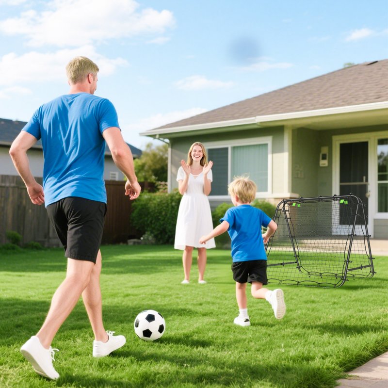 HOMCOM Double-Sided Football Rebounder Net, Football Rebound Net Target Goal with Five Adjustable Angles, Black