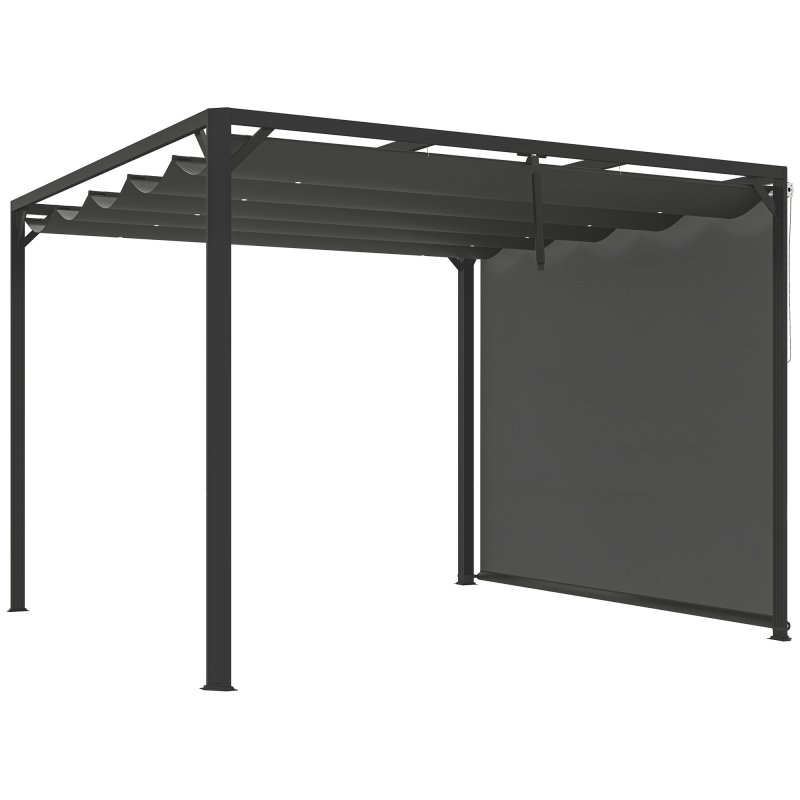 Outsunny 3 x 3(m) Garden Pergola with Retractable Roof Canopy, Aluminium Pergola Kit Gazebo with Roller Shade, UPF30+ Sun Shade Shelter for Porch, Dark Grey