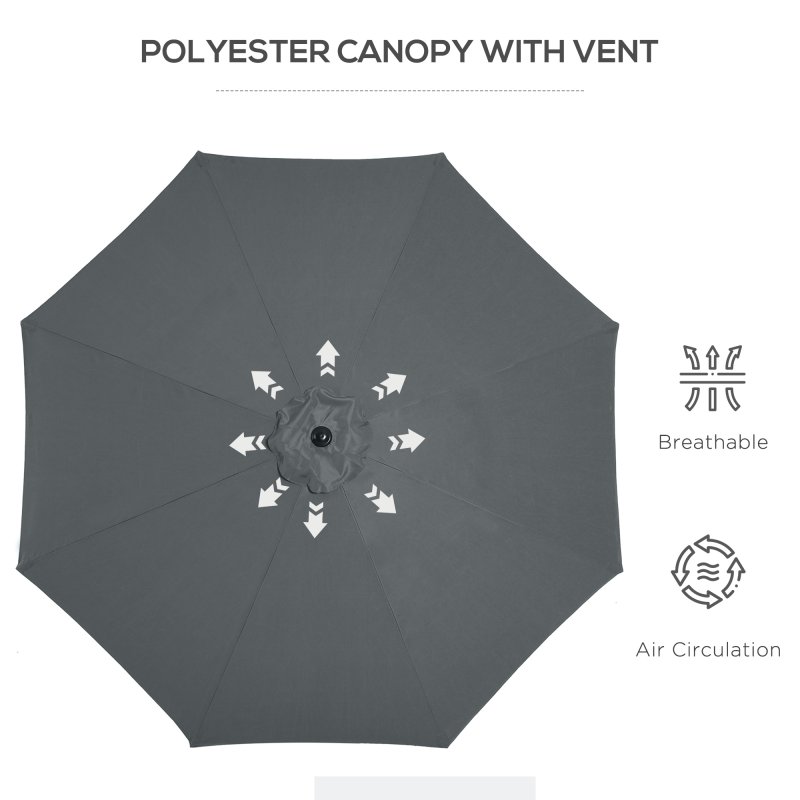 Outsunny 3(m) Garden Parasol Umbrellas, Outdoor Sun Shade with 8 Ribs, Tilt and Crank Handle for Balcony, Bench, Garden, Dark Grey