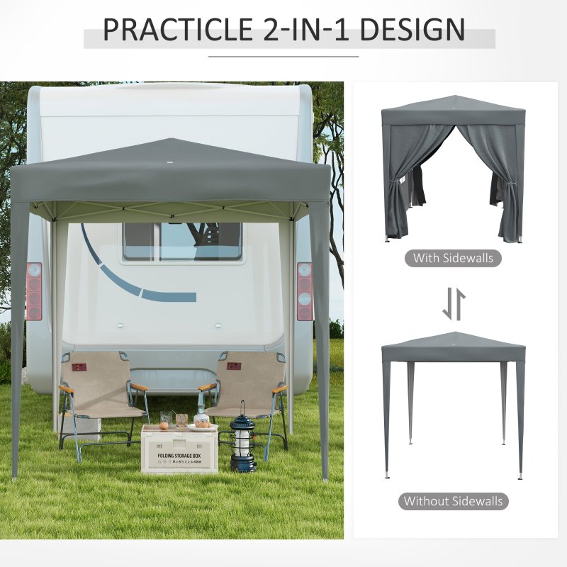 Outsunny 2 x 2 m Garden Pop Up Gazebo, Wedding Party Tent Marquee, Water Resistant Awning Canopy With Sidewalls, Windows, Carry Bag, Grey