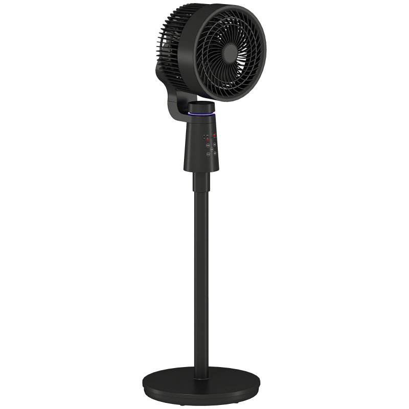 HOMCOM 7" Pedestal Fan, 70°+90° Oscillating Air Circulator with Remote Control, 7H Timer, 3 Speeds, Standing Fan for Home Office, Bedroom, Black