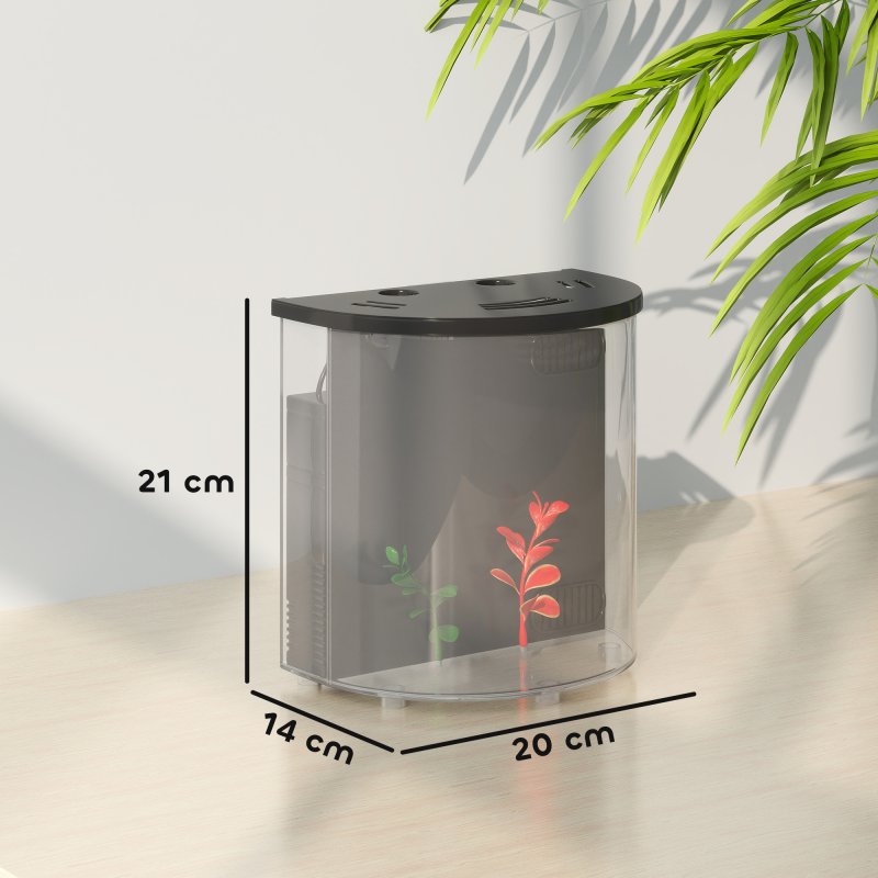 PawHut Fish Tank, 3L Nano Aquarium Starter Kit with Filter System, LED Light, Small Fish Tank for Betta, Goldfish, Shrimp, Black