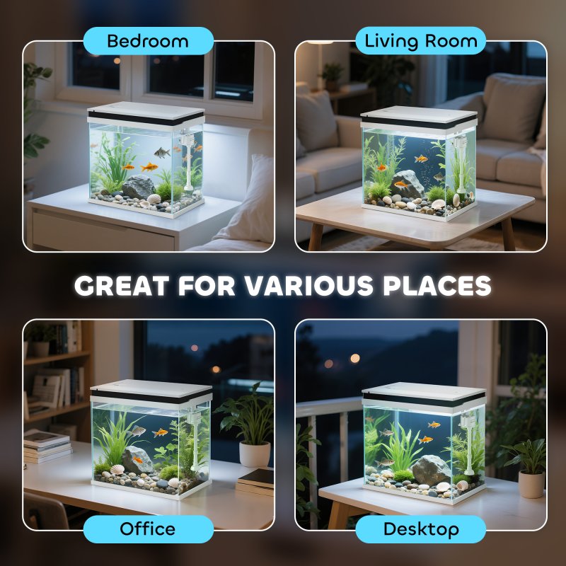 PawHut Fish Tank, 26L Glass Aquarium with Filter System, LED Lights, Water Pump, Betta Fish Tank for Goldfish, Shrimps, White