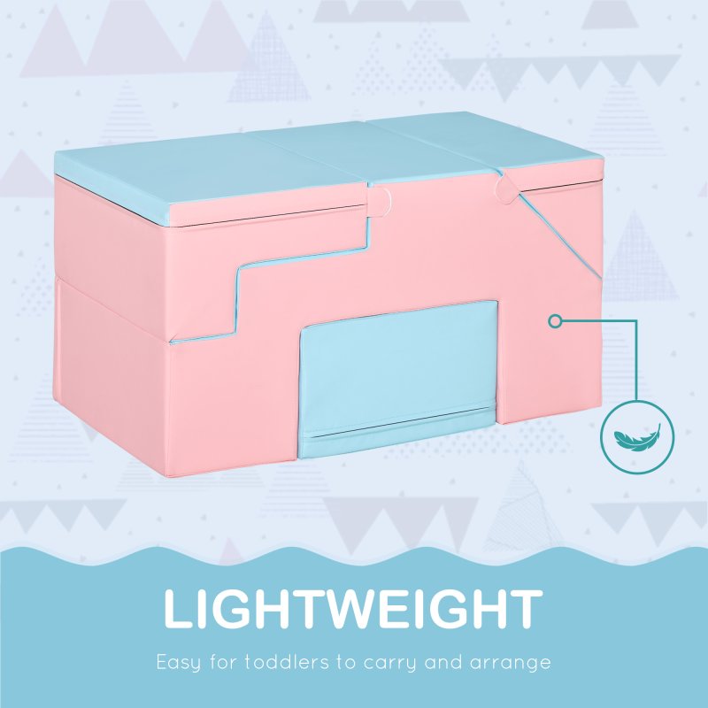 HOMCOM Soft Play Set, 2 Piece Baby Foam Blocks Climb and Crawl Activity Toys, Toddler Soft Play Equipment for 1-3 Years, Pink Blue