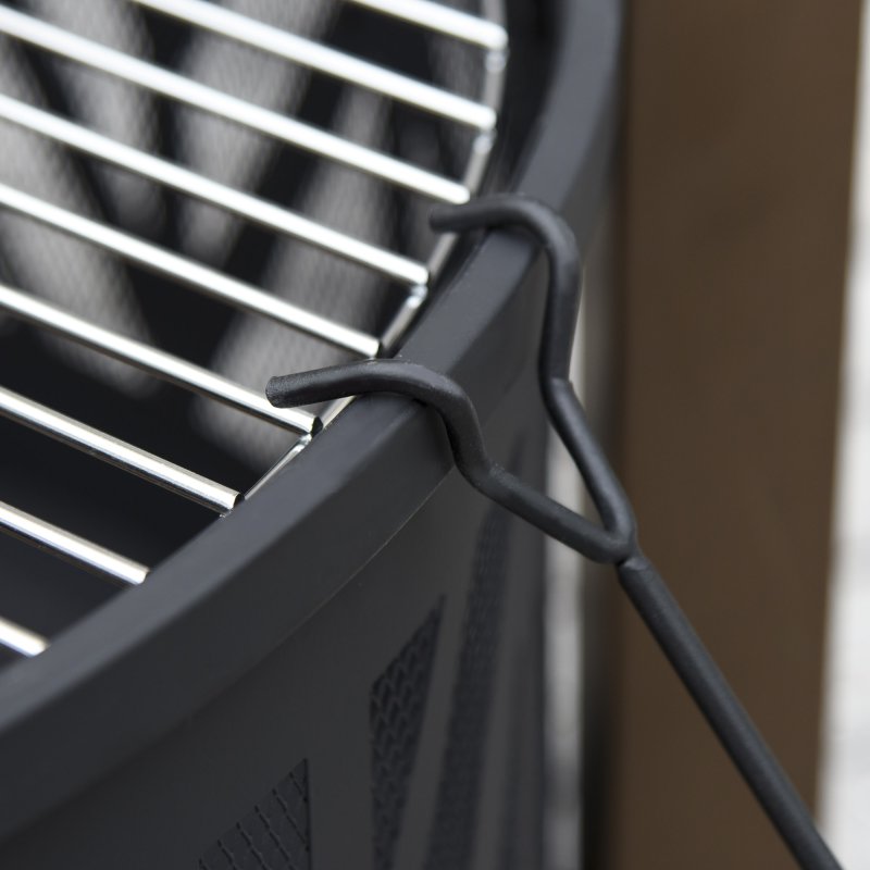 Outsunny Metal Large Firepit Bowl Outdoor 2-In-1 Round Fire Pit Brazier w/ Lid,  BBQ Grill, Poker for Backyard, Camping, Bonfire, Wood Burning Stove, 78 x 78 x 60cm, Black