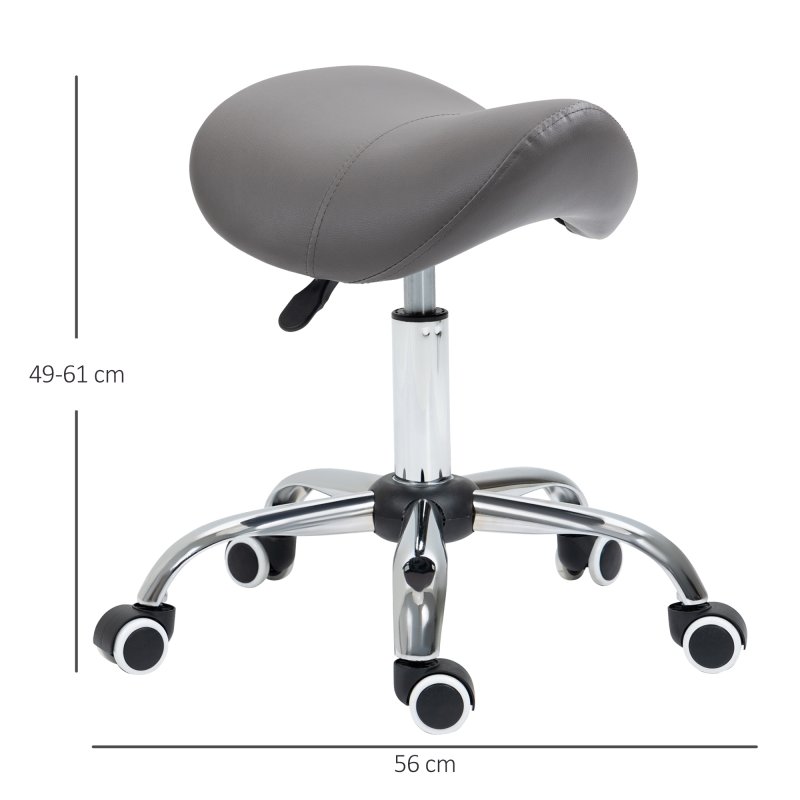 HOMCOM Cosmetic Stool 360?? Rotate Height Adjustable Salon Massage Spa Chair Hydraulic Rolling Faux Leather Saddle Stool Mobility, Grey