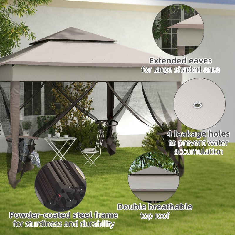 Outsunny 3 x 3(m) Pop Up Gazebo, Marquee Party Tent with Double Tier Roof, Netting and Carry Bag, Event Shelter for Outdoor Patio, Light Grey