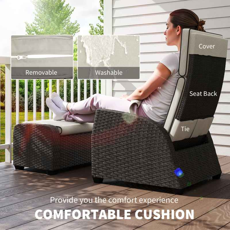 Outsunny 5 Pieces PE Rattan Garden Furniture Set, Wicker Outdoor Furniture Set with Reclining Chairs, Coffee Table, Footstools and Thick Cushions for Balcony, Patio, Brown