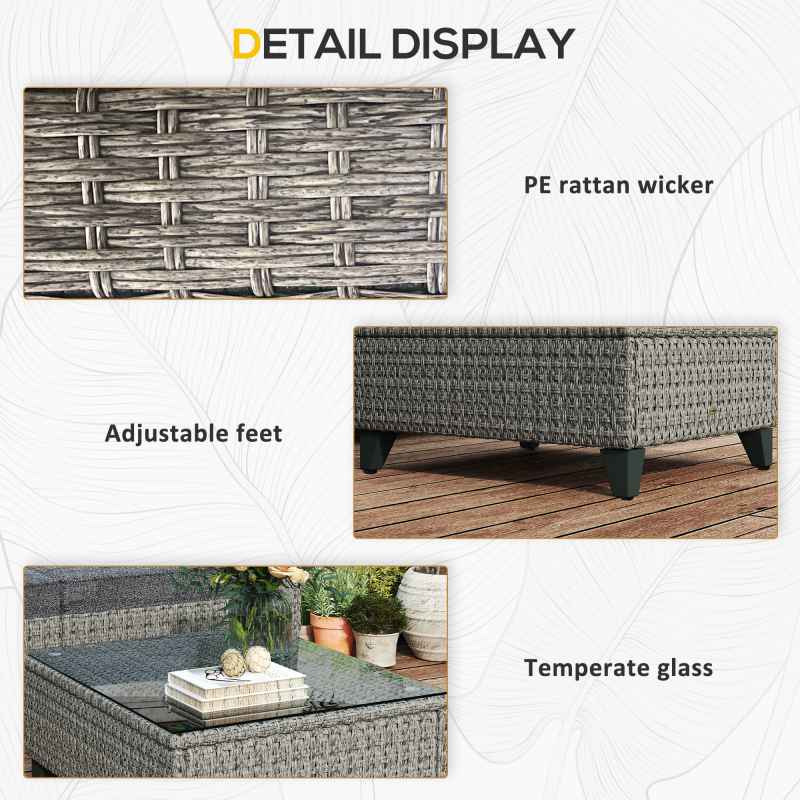 Outsunny 5 Pieces PE Rattan Garden Furniture Set, 4 Seater Garden Corner Sofa Set with Glass Coffee Table, Wicker Outdoor Furniture Set with Cushions for Patio Deck, Dark Grey