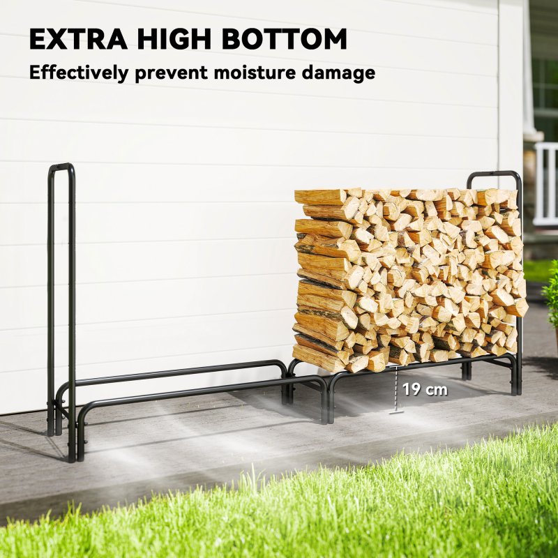 Outsunny Firewood Rack with Waterproof Cover, Heavy Duty Metal Log Store Indoors, Log Storage Holder for Outdoor Indoor Fireplace, 200 x 36 x 99 cm, Dark Green
