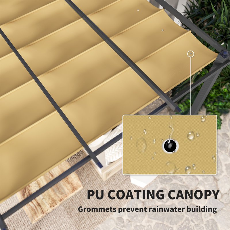 Outsunny 3 x 4m Pergola with Retractable Roof, Aluminium Frame Garden Gazebo Canopy Outdoor Sun Shade Shelter for Grill, Patio, Deck, Khaki