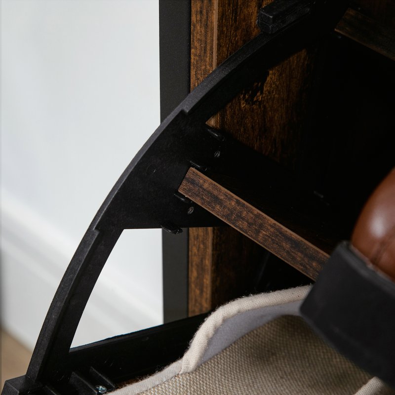 HOMCOM Industrial Shoe Cabinet with 2 Flip Drawers, Narrow Shoe Storage Cabinet for 12 Pairs, Freestanding Slim Shoe Rack for Entryway, Hallway, Rustic Brown