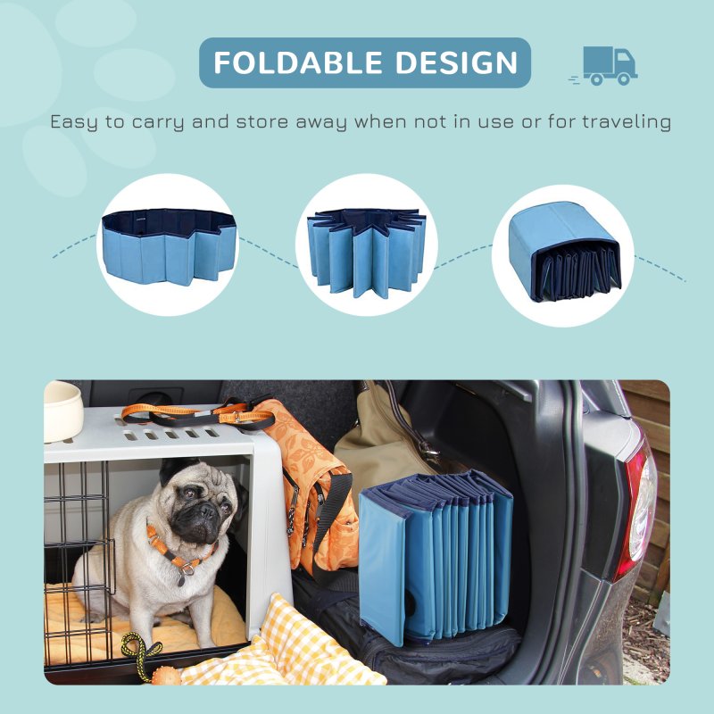 PawHut Foldable Dog Paddling Pool Pet Cat Swimming Pool Indoor/Outdoor Collapsible Summer Bathing Tub Shower Tub Puppy Washer (80 x 20H cm, Blue)