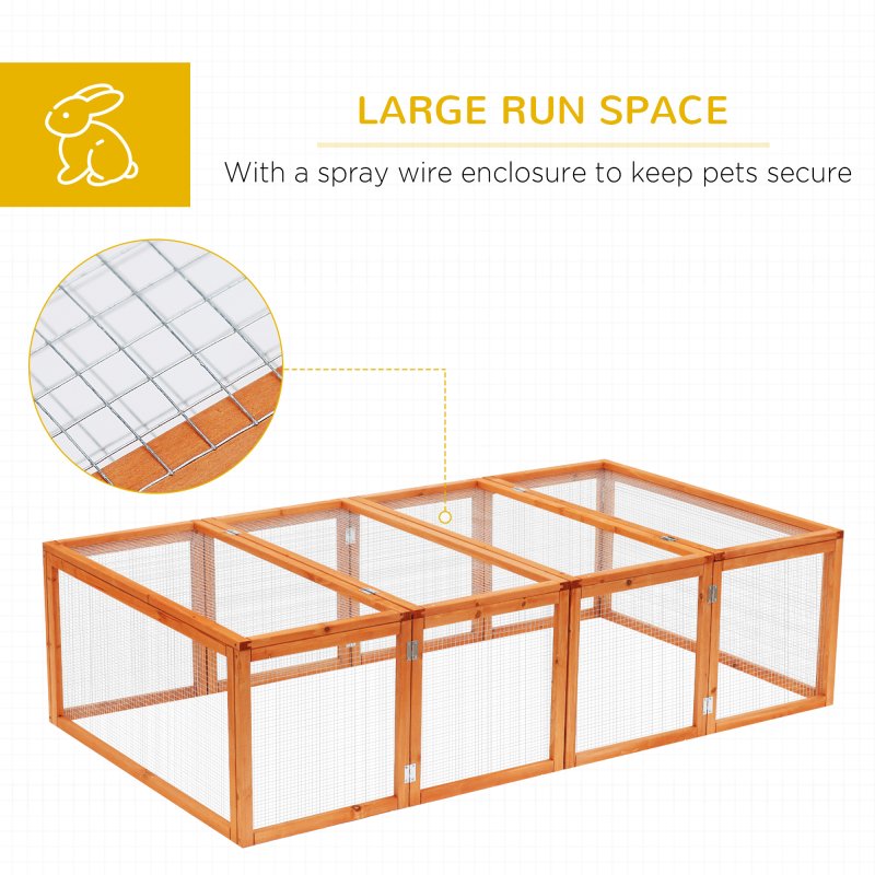 Pawhut Rabbit Run Wooden Rabbit Hutch Cage 6ft with Wire Mesh, Openable Roof, Play Space for Outdoor, 181 x 100 x 48 cm, Natural Wood Finish